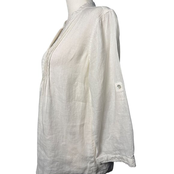 MALVIN I Love 100% Linen Top Blouse Womens S White V-Neck Button Front Pintuck - Picture 5 of 11